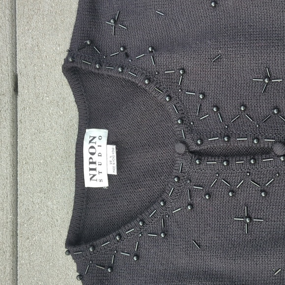Vintage Nipon Studio Beaded Long 1/2 button Cardigan Sweater - Picture 7 of 14